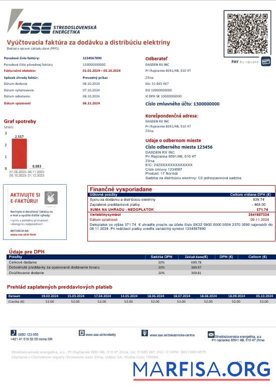 Blank Slovakia Stredoslovenka Energetika business utility bill template in Word and PDF formats